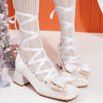 2026 y2k Block High Heels Summer Vintage Black Satin Pink Lolita Mary Janes Shoes Women Sweet Cross-tied Ballet Pumps Footwear