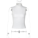 FDYOUI Fashion Turtleneck Sleeveless Tank Tops Streetwear Y2K Woman Clothes Backless Solid Corset T-shirt Female Skinny Crop Top