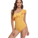 Sexy Ruffle One Piece Swimsuit Thong Swimwear Women 2024 White Monokini Wine Red Swim Suits High Cut One Shoulder Bathing Suit