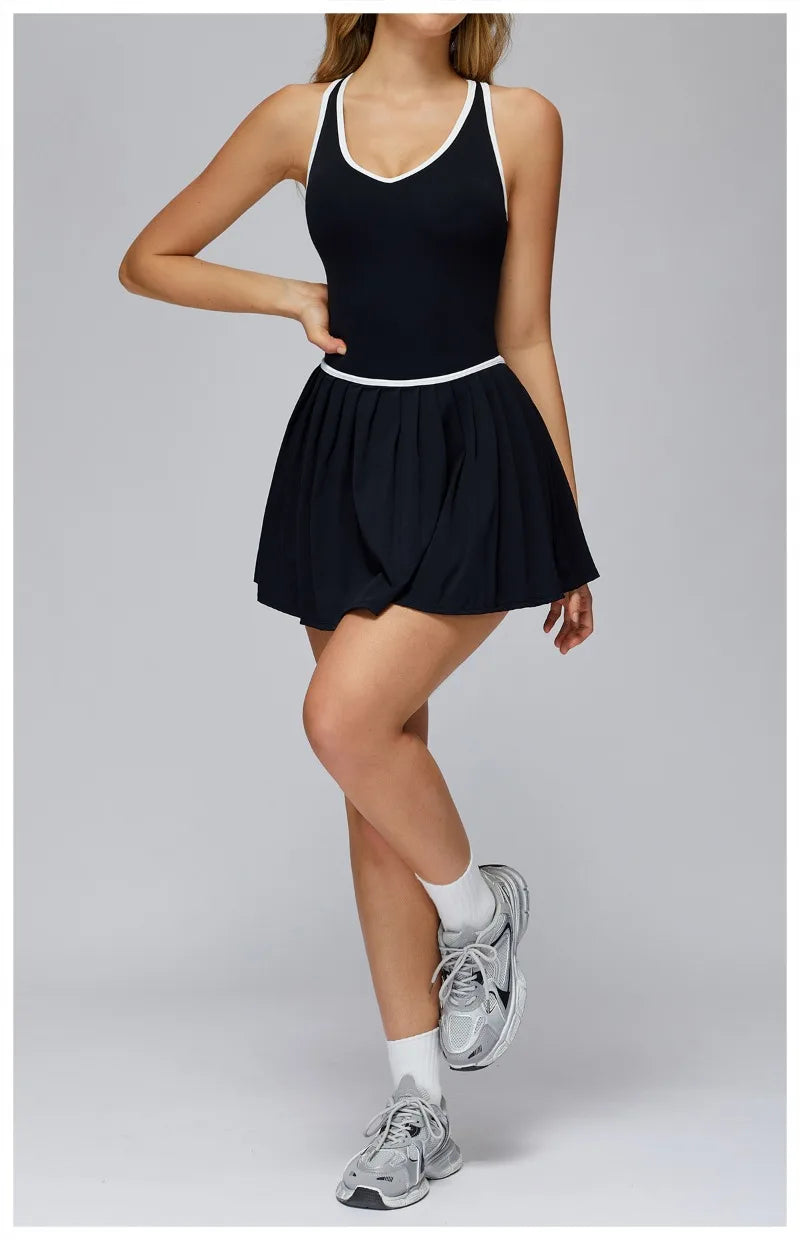 Women's Nude Yoga Clothes Beautiful Back and Slim Fit Two Anti Glare Dresses Outdoor Sports Running and Leisure Fitness Clothes