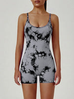 Cross Back Tie-Dye One Piece Yoga Shorts - Stylish Cropped Yoga Jumpsuit for Women