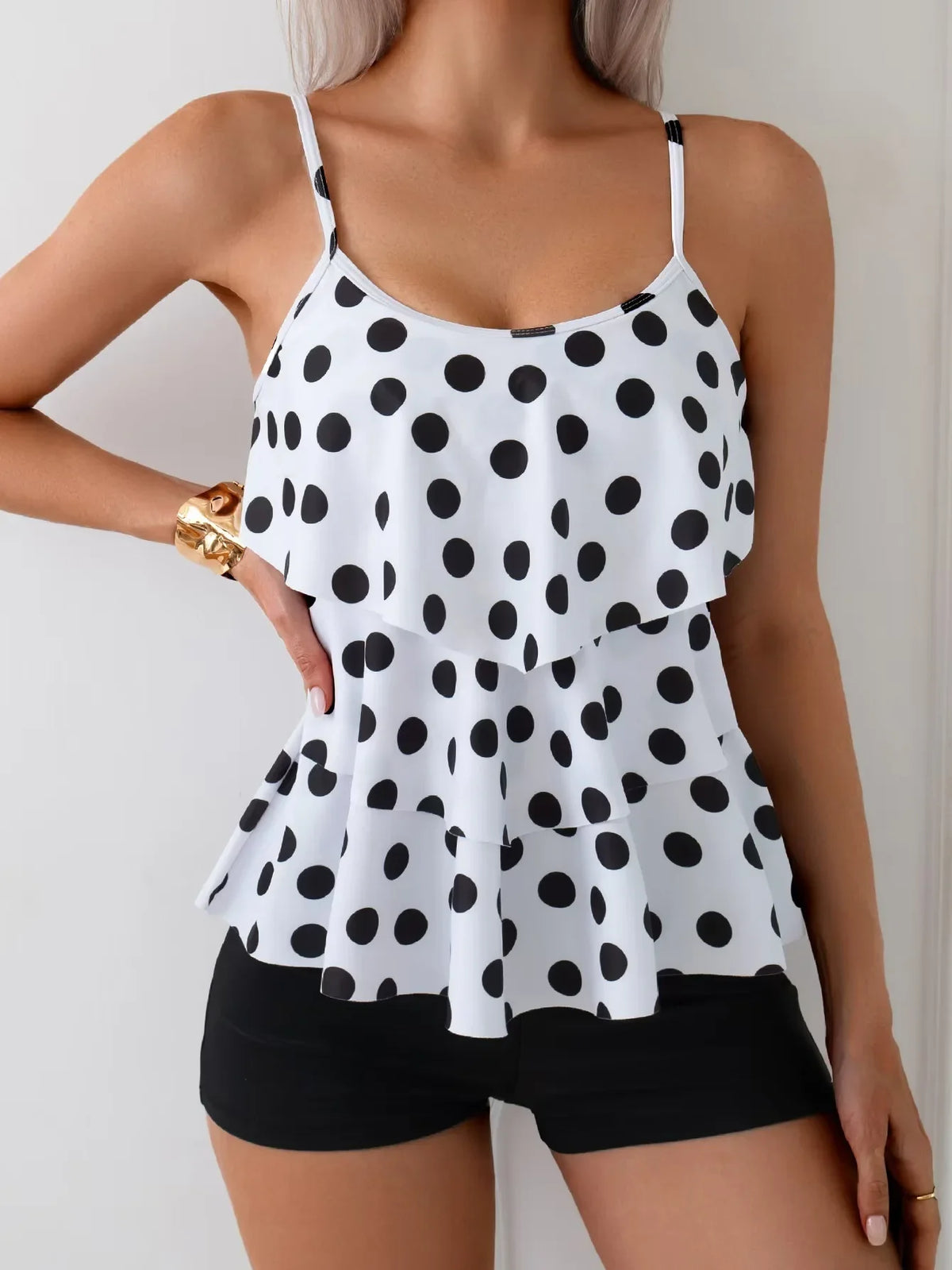 Sexy High Waist Shorts Ruffle Women Swimsuit Two Piece Swimwear Female Tankini Set Polka Dot Bathing Suits Brazilian Biquini