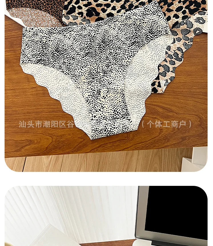 1pcs Seamless Panties Ladies Leopard Print Sexy Underwear Zebra Stripe Briefs Ice Silk Panty Invisible No Trace Solid Underpants