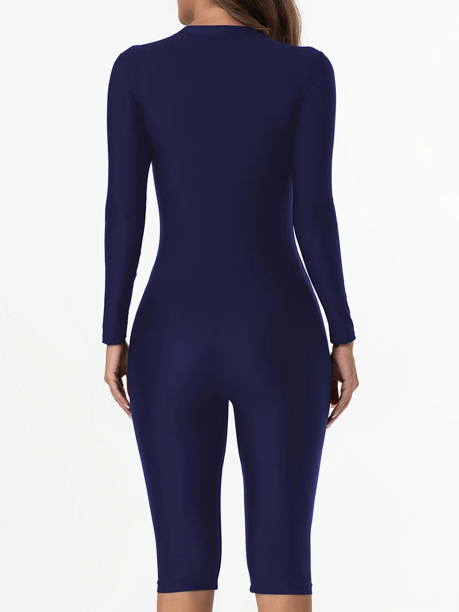 2026 Zipper Slim One Piece Swimsuit Women Long Sleeve & Knee Swimwear Female Bather Bathing Swimming Swim Surf Suit Beachwear