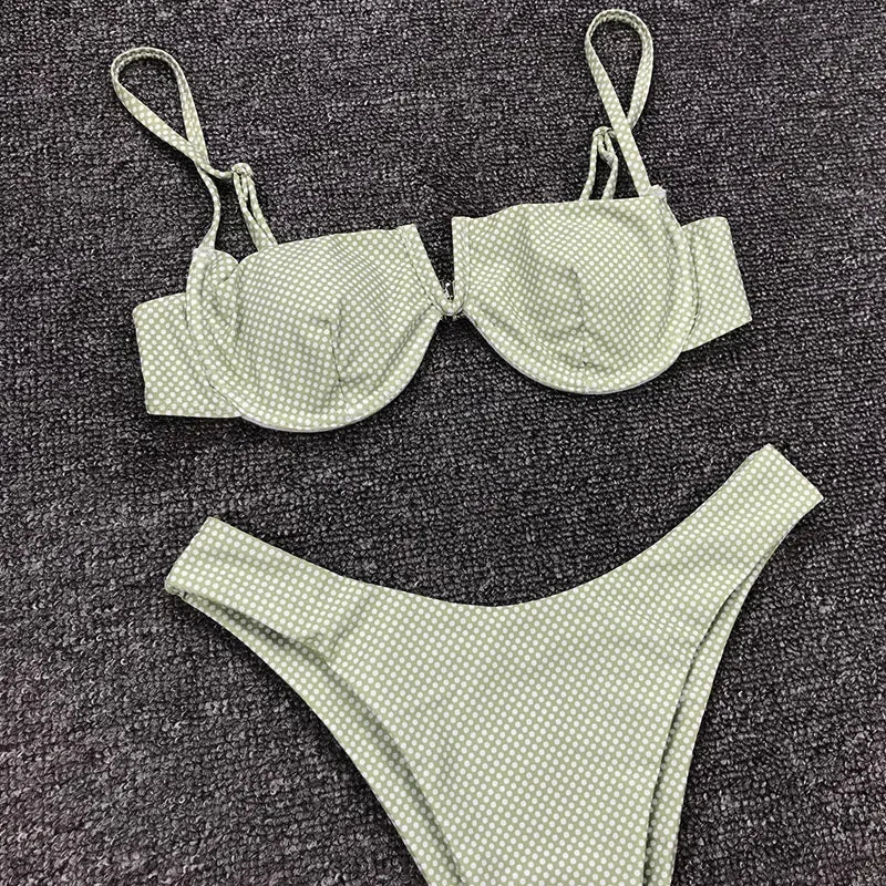 Underwired V-Bar Bikinis 2026 Polka Dot Bikini Women Swimsuit Female Swimwear Two Pieces Bikini Set Push Up Bathing Suit Swim