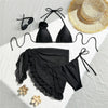 Sexy 3D Flower String Halter Bikinis 2025 Women Swimsuit Cover Ups Lace-up Thong Swimwear Beach Wear Bather 3 Piece Bikini Set
