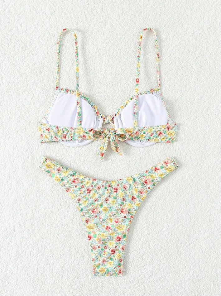New Sexy Floral Print Push Up Bikini 2024 Women Swimwear Female Swimsuit Two Pieces Thong Bikini Set Bather Bathing Suit Beach
