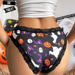 1 Pc Printed Lingerie for Women Sexy Lace Edge Wrapped Hip Underwear Halloween Themed Comfortable and Breathable Triangle Pants