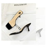 BIGTREE Sexy Silver PVC Transparent Crystal Womens Slippers 2026 Summer Square Toe Thin High Heels Sandals Ladies Shoes