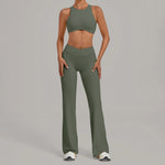 Women's Seamless Yoga Sets Sports Gym Fitness High Waist Hip-lifting Flared-pants Sleeveless Vest Workout Training Running Suits