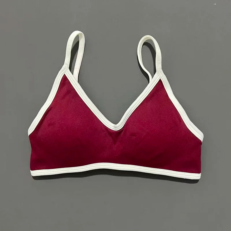 Contrastline Bra Women Backless Knitted Sports Bra Solid Color Gym Fitness Top With Chest Cushion Sexy Suspender Yoga Sports Bra
