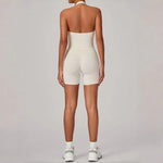 Women's Seamless Yoga Fitness Sets Sports Halter Neck Backless Vest Hip-lifting Slim Fit Shorts Suits Running Workout Gym Sets