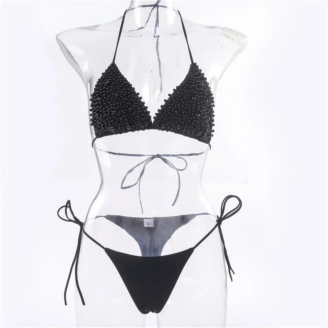 S - XL Halter Luxury Pearls Bikini Women Swimsuit Female Swimwear Two-pieces Bikini Set Mini Micro Bather Bathing Suit Swim Lady