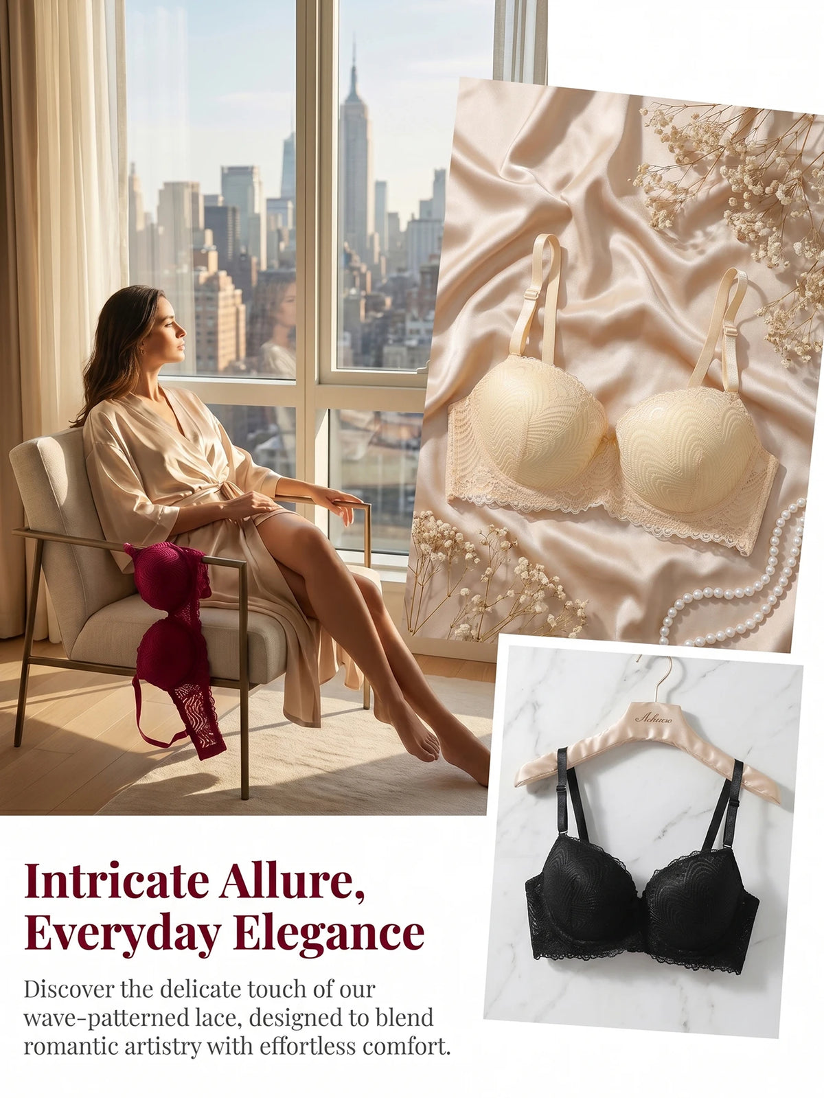 Three pieces of multi-color lace lingerie sexy gathering bra women's underwear suitable for wearing all seasons A3039