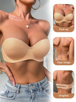 Strapless half cup gathering and lifting bra, seamless invisible strapless, sexy party women's bra 6834