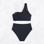 Sexy Black Bikini Women Swimsuit Two Piece Swimwear High Waisted Bikinis Set One Shoulder Bathing Suits Brazilian Biquini Mesh