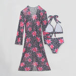 Blue Leopard Print Bikini Set Large Size Women Front Tie Push Up High Waist Swimsuit 2026 Long Sleeve Cover Up 3 Piece Swimsuit