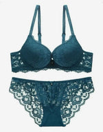 Women's Underwear Set Sexy Hollow Lace Floral Bow Padded Push up Bra Suitable for Small Busts Sexy Bras and Panties