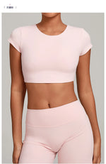 No Padded Women's Yoga T-shirt Short Sleeves Bra Backless Fitness Top Beautiful Back Gym Clothes Form-fitting Running Tee