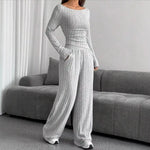 Autumn and Winter New Women's Home Clothes Sleepwear Two-Piece Set Casual Solid Color High Neck Knitted Sweater Loose Pants Y2K