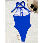 S - XL 7 Colors Lace Up High Neck Full Back Women Swimwear One Piece Swimsuit Female High Leg Cut Bather Bathing Suit Swim V6272