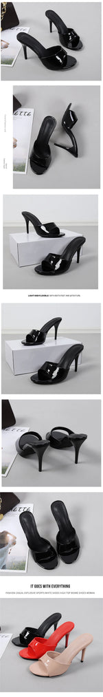 2025 Brand Design Red High Heels Outdoor Slipper Slides Sandals Women Elegant Black Open Toe Summer Nude Mules Shoes Big Size 43