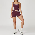 Yoga Shorts Sets Fake Two Piece Hanging Neck Shockproof Vest High Waist Pants Fitness Suit Breathable Women's Tight Sports Set