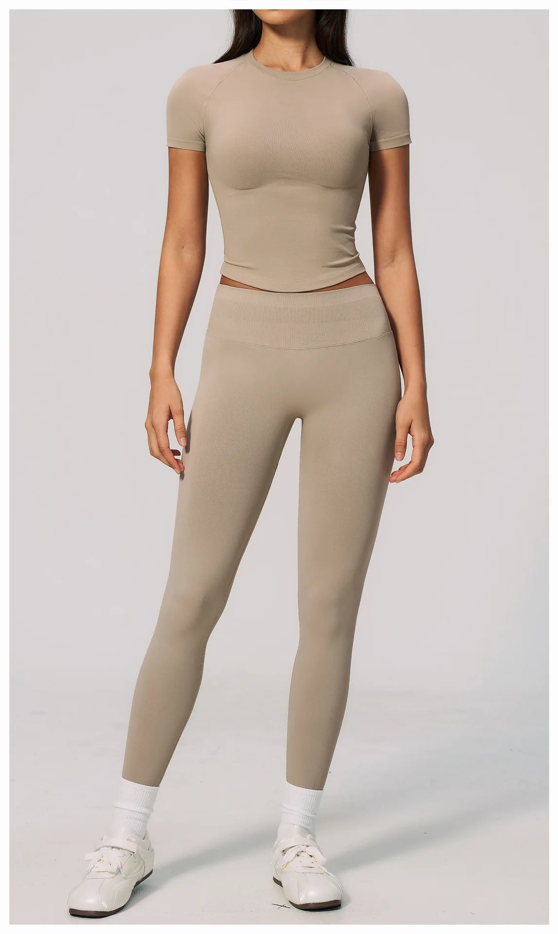 2PCS Women's Tracksuit Seamless Yoga Set Short Sleeve O Neck Workout T Shirts Fitness Suit Tight Hip Lifting Leggings Gym Sets