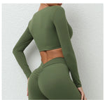 Long Sleeve Gym Crop Tops for Women Twist Deep V Workout Quick Dry Padded Sports Fitness Yoga T-Shirt
