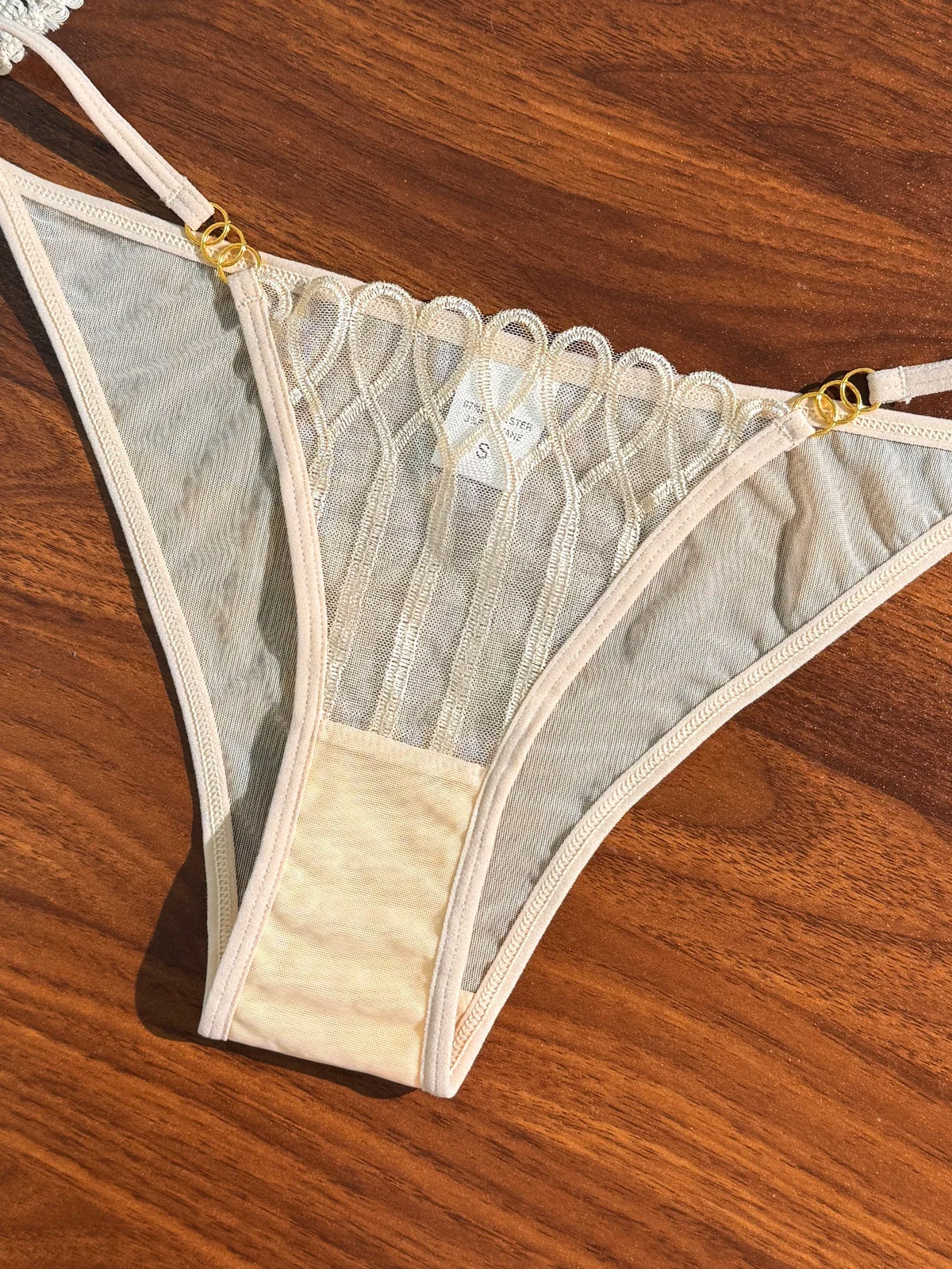 French Style Beige Lace Bra and Panties Set Women Sexy Eyelash Lace Underwear Transparent Mesh Two Piece Lingerieeige