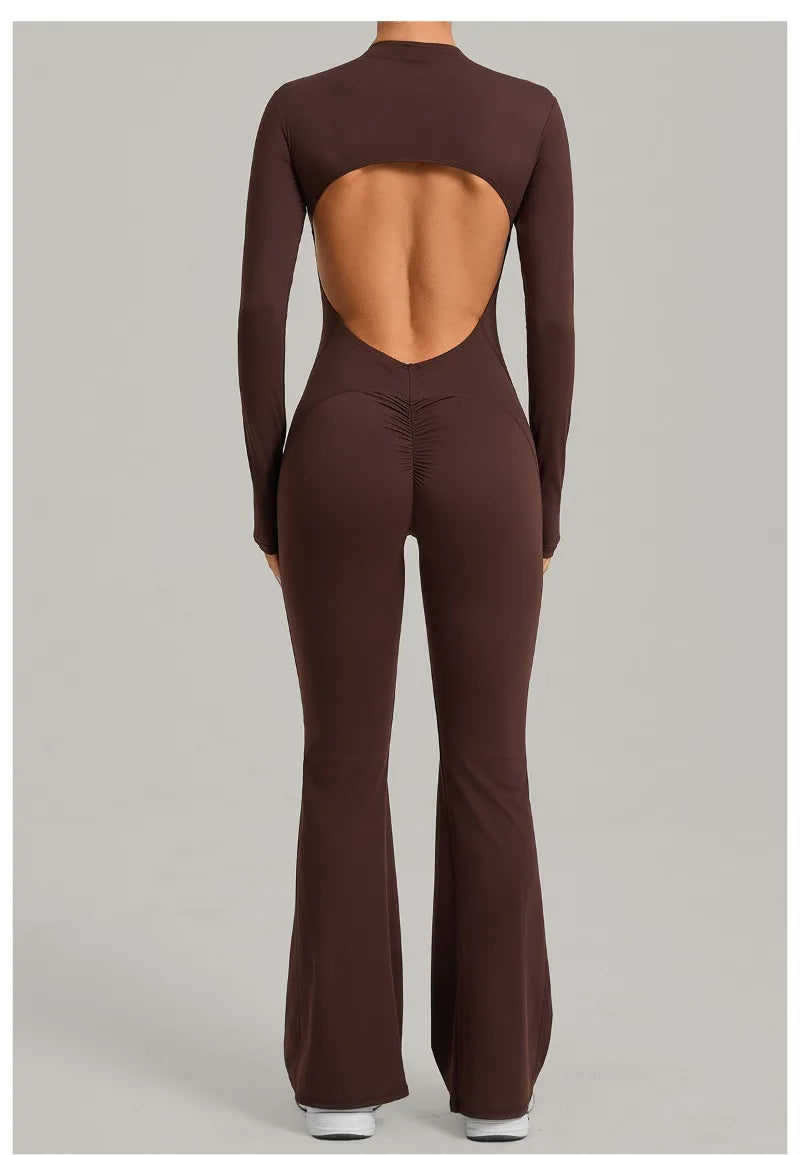 Women's Seamless Yoga Jumpsuits Sports Fitness Gym One-piece Long-sleeves Hip-Lifting Beauty Back Workout Training Bodysuits