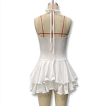 Hot Girl Slim Halter Neck Mini Dress Solid Color V-neck Single-breasted Layered Ruffles Bodycon Short Dresses Fashion Female New