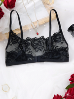 Black Sheer Floral Lace Bralette Women Wire‑Free Brassiere Adjustable Shoulder Straps Sexy Casual Lingerie ZA826302