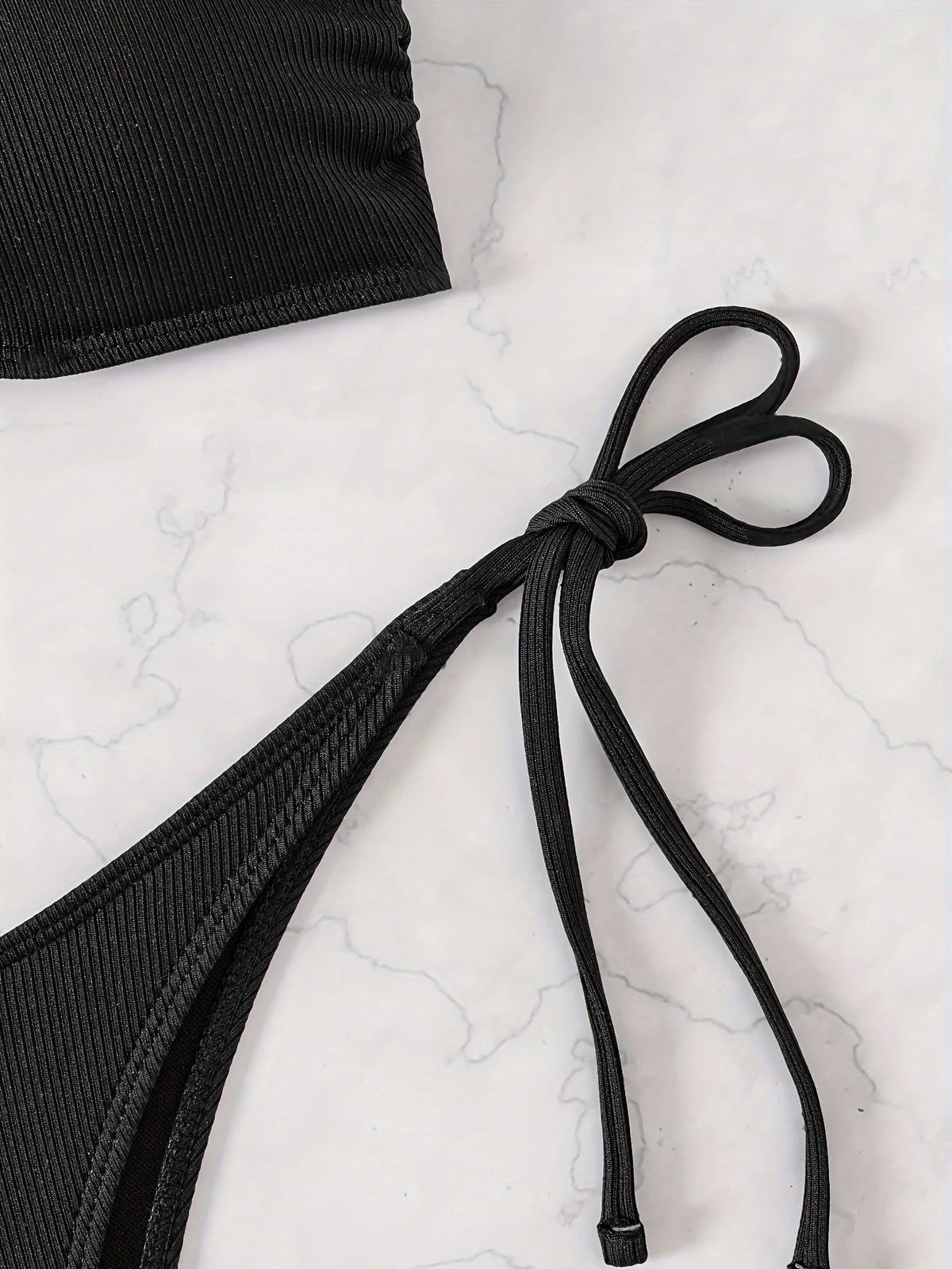 ZTVitality Sexy Bandeau Rib Knit Tie Side Black Bikini Set 2024 Biquini New Arrival Padded Strapless Swimsuit Women's Swimwear