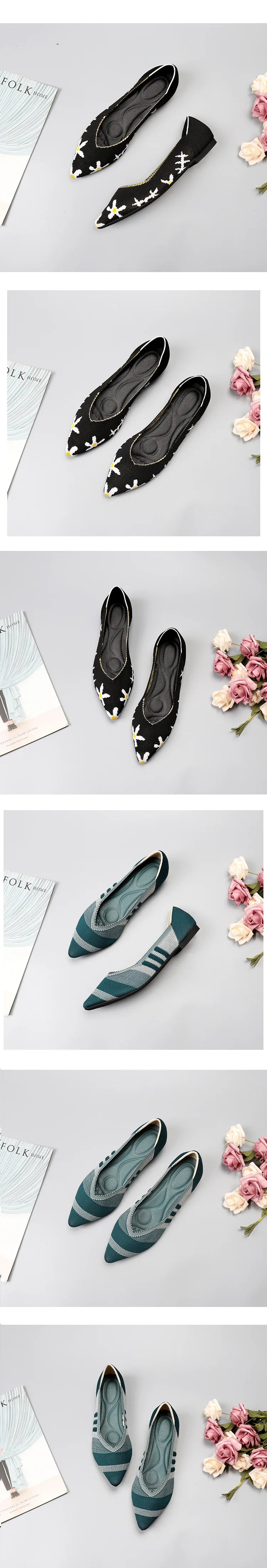 Women's Shoes Mesh Breathable Pointed Toe Flat 2026 Fashion Soft Bottom Knitted Shoes Female Casual Slip on Footwear Loafers