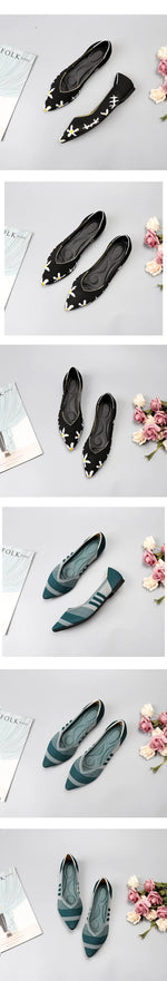 Women's Shoes Mesh Breathable Pointed Toe Flat 2026 Fashion Soft Bottom Knitted Shoes Female Casual Slip on Footwear Loafers