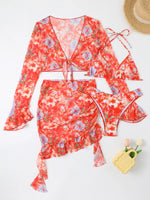 Sexy Floral Print Ruffle Bikini 2026 Women 4 Pack Swimsuit Brazilian Swimwear Female Beachwear Thong Bathing Suit Beach Cover-Up