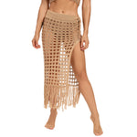 Womens Swimwears Skirts Knit Hollow Out Bikini Cover-ups See Through Club Beach Sexy Tie-ups Waist Tassel Hem Split Skirts