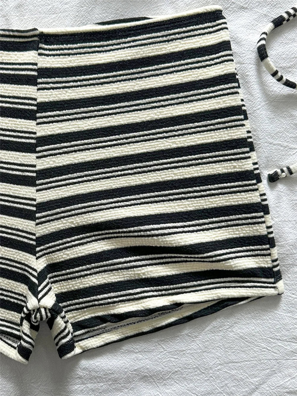 Sexy Striped Print Triangle Bikini with Shorts Halter Bead String Swimsuit Woman 2026 Swimwear Brazilian Bikinis Sets Femmes