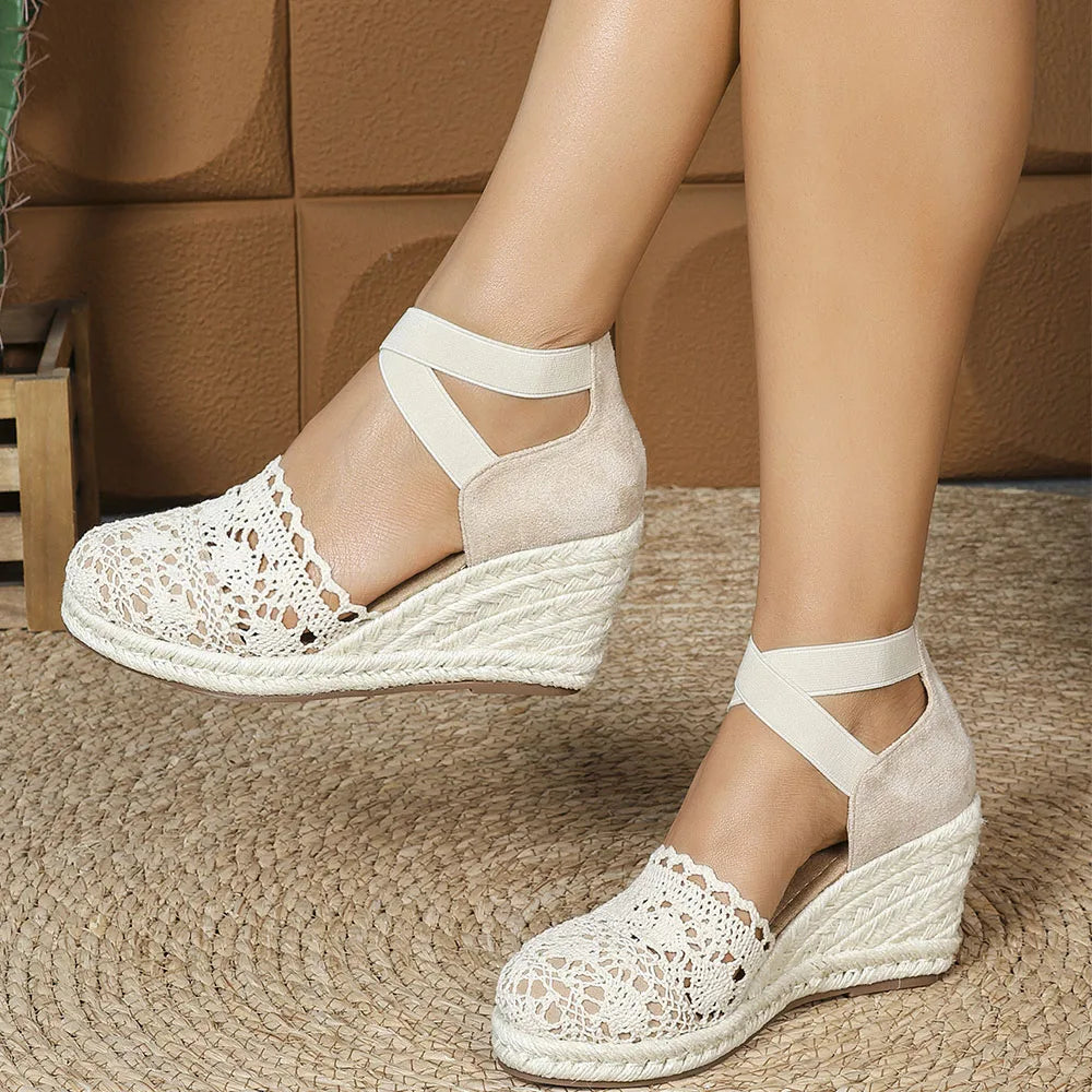 Big Size 43 Comfort Summer Office Lady Platform Shoes Espadrilles Shoes Women Leisure Cross Strap High Heels Wedges Pumps Woman