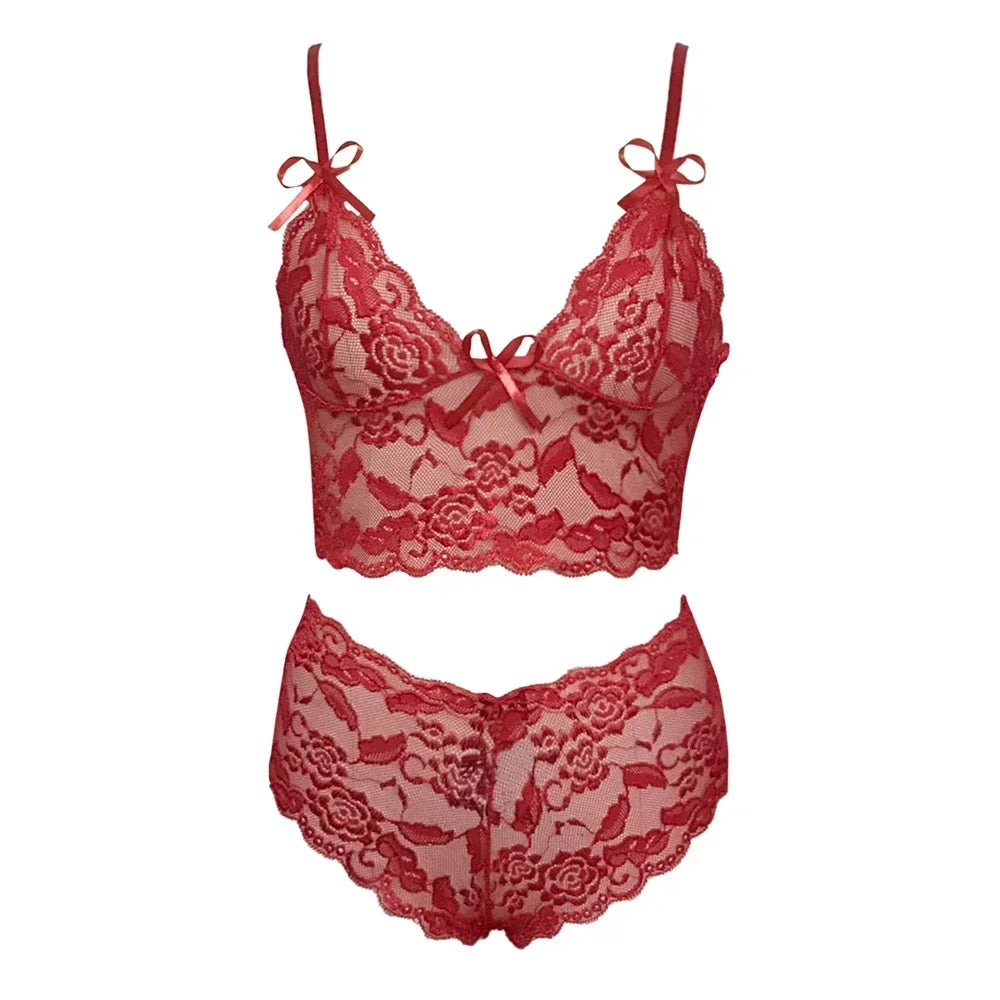 2026 Sexy Lace Flower Printed Lingerie Set for Women Thin Adjustable Shoulder Strap Triangle Cup Bralette And Underwear Suit