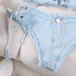 DEKA Retro Women Bikini Denim Suits Summer Halter Camis+ Mini Pant Lingerie Fashion Vacation Swimsuits Sexy Bra&Briefs Sets