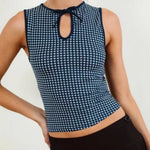 Women's Tank Tops Sleeveless Tie-up Cut Out Crew Neck Vest Summer Cropped Top Camis