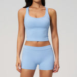 Gym Women Yoga Sets Women Brushed Square Neck Slim Sports Tank Top Fitness Suit Outwear Running High Waist Shorts Tracksuit