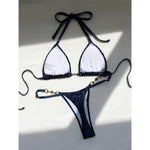 S - XL Leopard Pearl Mini Micro Thong Bikini Female Swimsuit Women Swimwear Two-Piece Bikini Set Bather Bathing Suit Swim V5207B