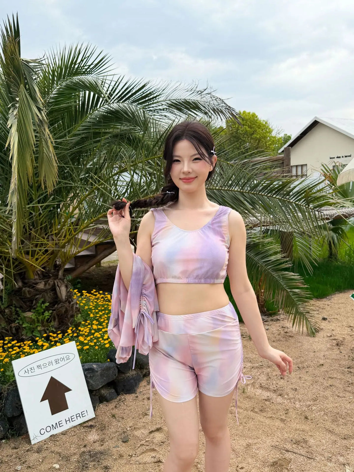 Plus size swimsuit hot spring split swimsuit three-pieceplus fat enlarged covering the flesh and slimming swimsuit XXXL