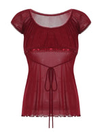 Women Summer Y2K Aesthetic Tops Lace Trim Cap Sleeve Low Cut Shirts Vintage Casual Sexy Tops and Blouses Female