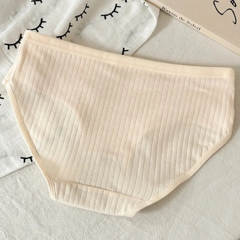 5Pcs/Set Women Cotton Briefs Ribbed Panties Low Rise Underwear Female Underpants Solid Color Sexy Lingerie Soft Intimates M-XL