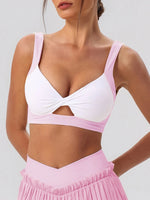 Sexy Detachable Sports Bra Women Color Contrast Hollow Out Front Twisted Gym Workout Yoga Underwear Athletic Training Crop Top