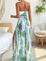 2024 Halter Criss Cross Bikini Tropical Print Swimsuit & Beach Dress 3 Piece Sexy Swimwear Women Bathing Suit Beachwear Summer